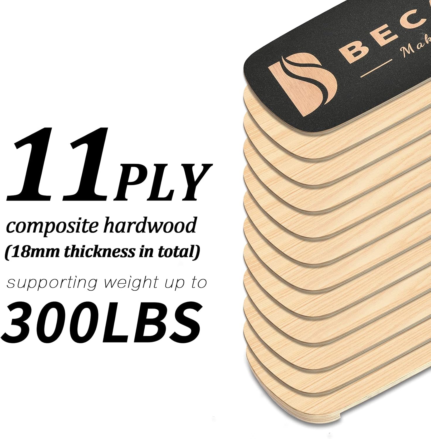 BECAPRO Balance Board Trainer, Wooden Balance Board with Adjustable Stoppers -3 Different Distance Options-Balance Exercise Equipment for Fitness Workout, Hockey‎, Surfing, Skateboarding and Snowboarding