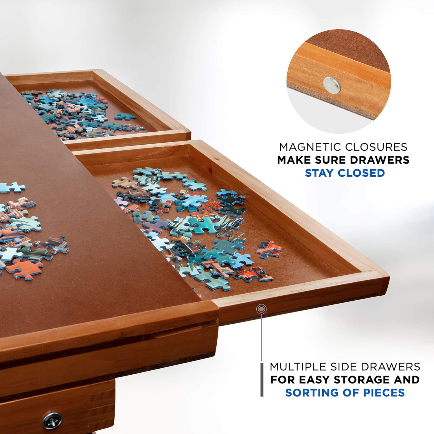 Jumbl Puzzle Board Rack | 27&rdquo; x 35&rdquo; Wooden Jigsaw Puzzle Table w/ 6 Storage & Sorting Drawers | Smooth Plateau Fiberboard Work Surface & Reinforced Hardwood | for Games & Puzzles Up to 1,500 Pieces