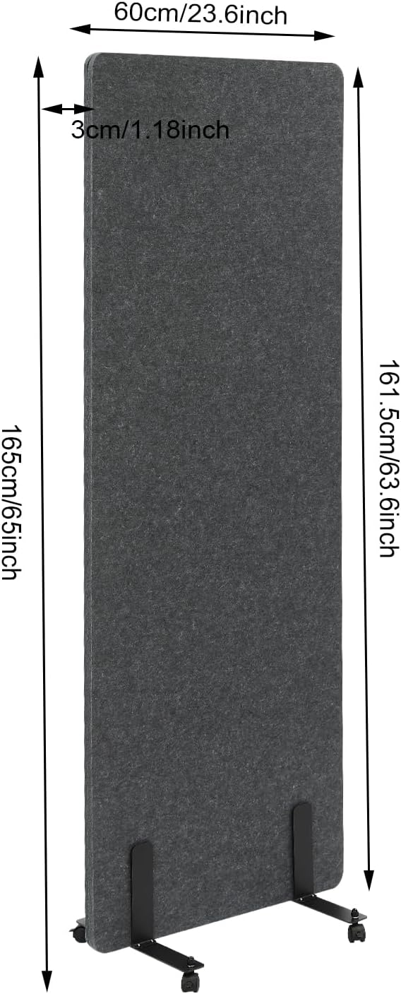 Freestanding 24" x 66" Noise Reducing Acoustic Room Wall Cubicle Divider Office Partition Stand-Alone Panel,Dark Gray