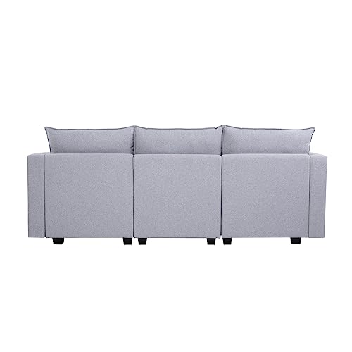 Naomi Home Elizabeth Modular Sofa Sectional Sleeper Couch with Ottoman Air Leather - 6-Seater Sofa with Storage Seat - Convertible Sectional Sofa Couch Bed for Living Room - Caramel