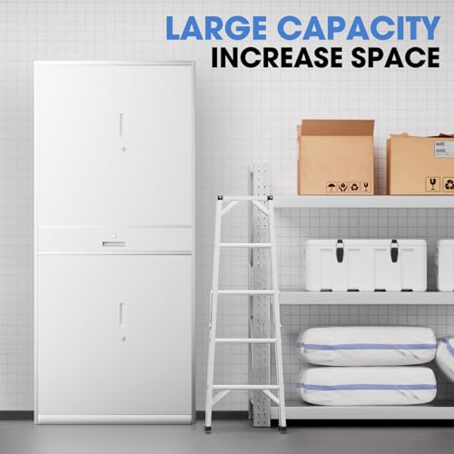 DNA MOTORING 71'' Metal Storage Cabinet, Locking Tool Cabinet with 1 Drawer and Adjustable Shelves, Lockable Heavy Duty Metal Locker for Garage,Office,Home,Gym, Gray, TOOLS-00629-GY-GY-A