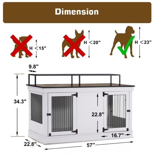 MCombo Large Dog Crate Furniture TV Stand, Wooden Dog Kennel with Double Doors, Indoor Furniture Style Dog Crate House End Table, 1861 (Brown)
