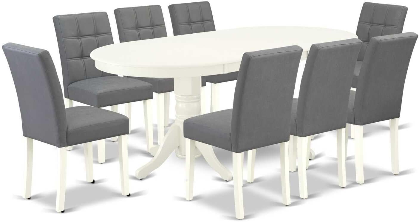 Artisanal Abode 9 Piece Dining Room Table Set Contains an Oval Dining Table and 8 Chairs, Linen White