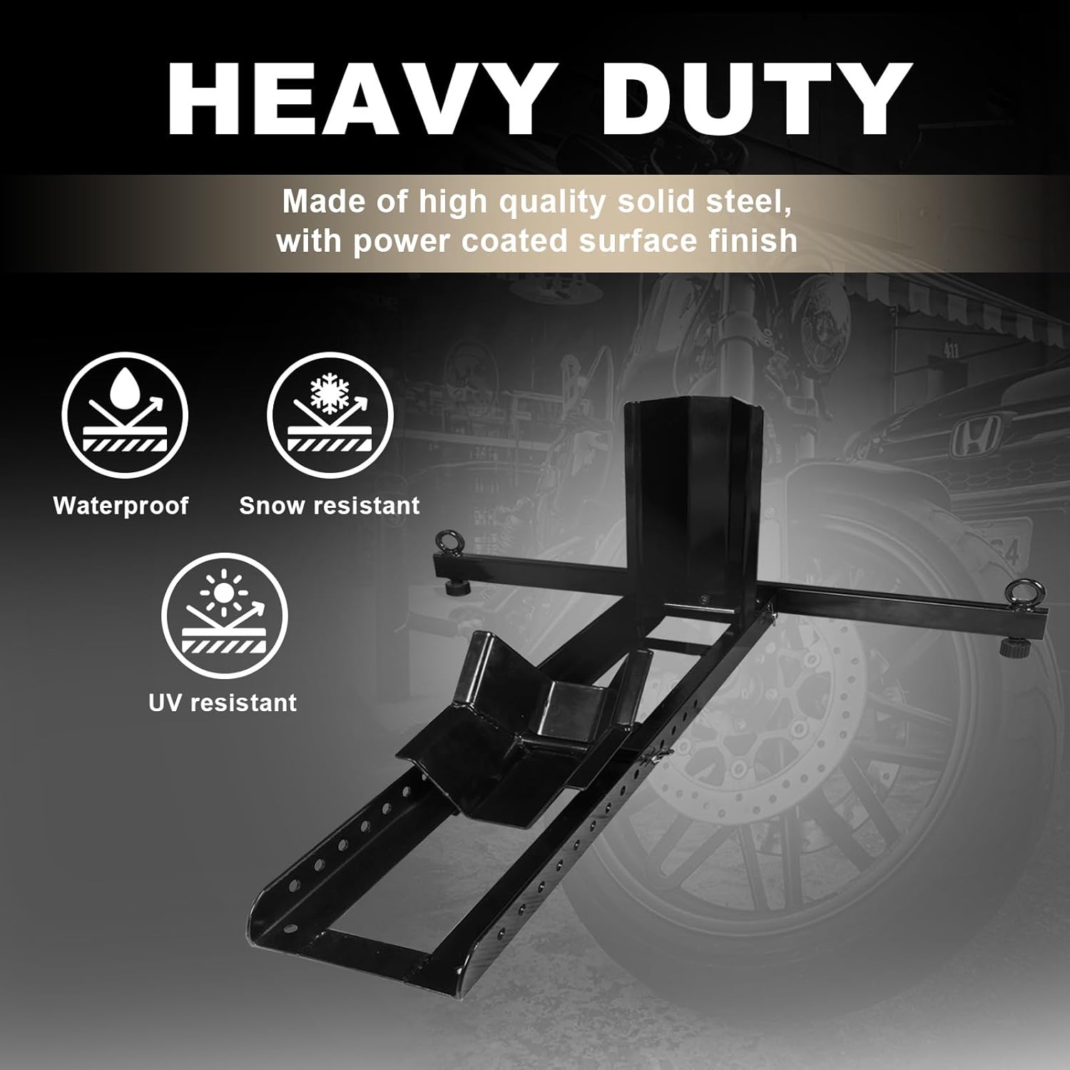 Torin ATRM05012B Motorcycle Trailer Wheel Chock: Adjustable Heavy-Duty Steel Motorcycle Stand Wheel Tire Chock for 16"-25" Off-Road and Standard Motorcycles, Upright 1800lbs Capacity