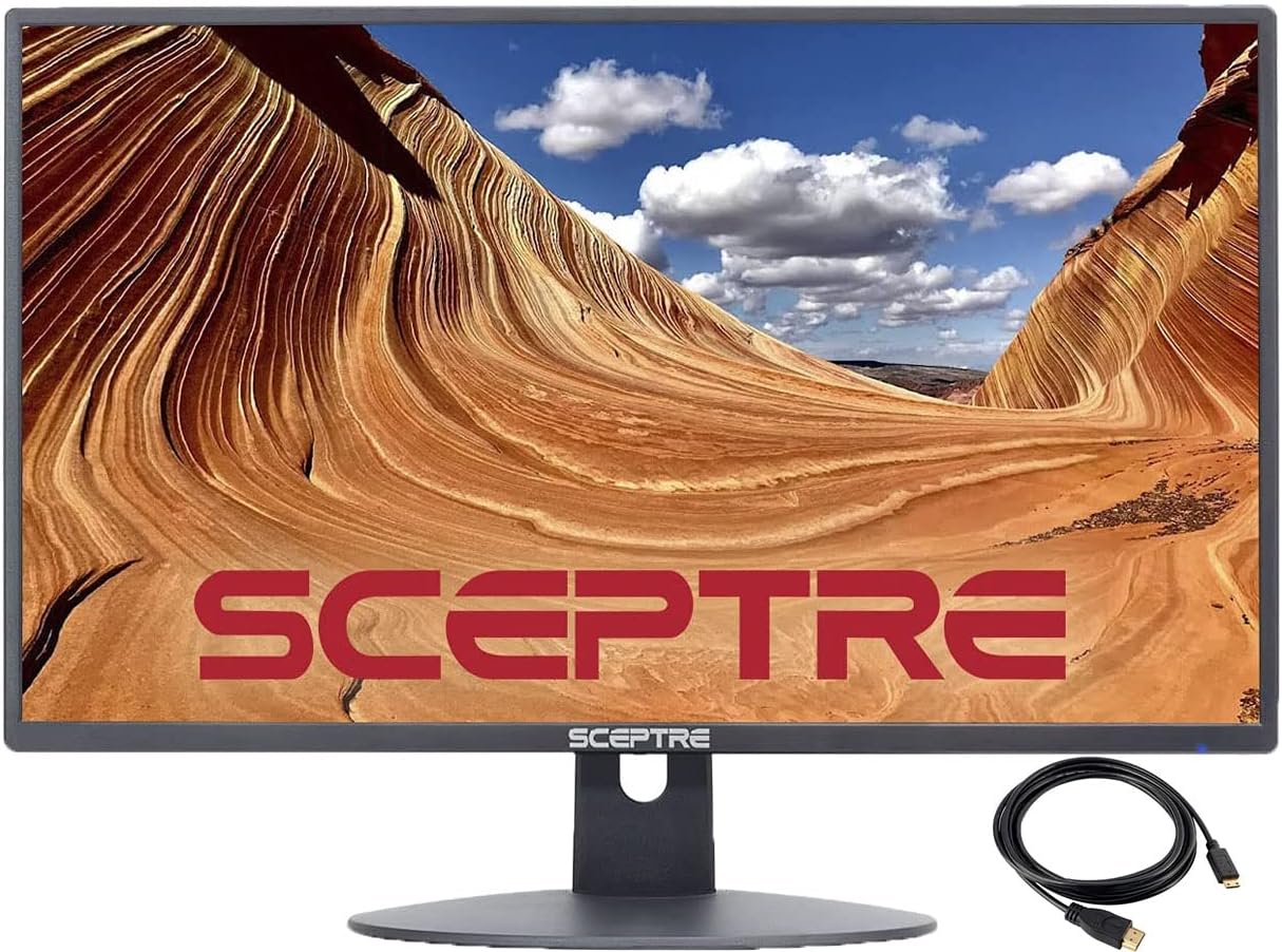 Sceptre 24 LED Monitor - 75Hz Refresh Rate - Professional Thin 1920 x 1080 FHD Resolution Computer Monitor - Built-in Speakers and VESA Mounting - HDMI + VGA Ports - Bundle with JAWFOAL HDMI Cable.