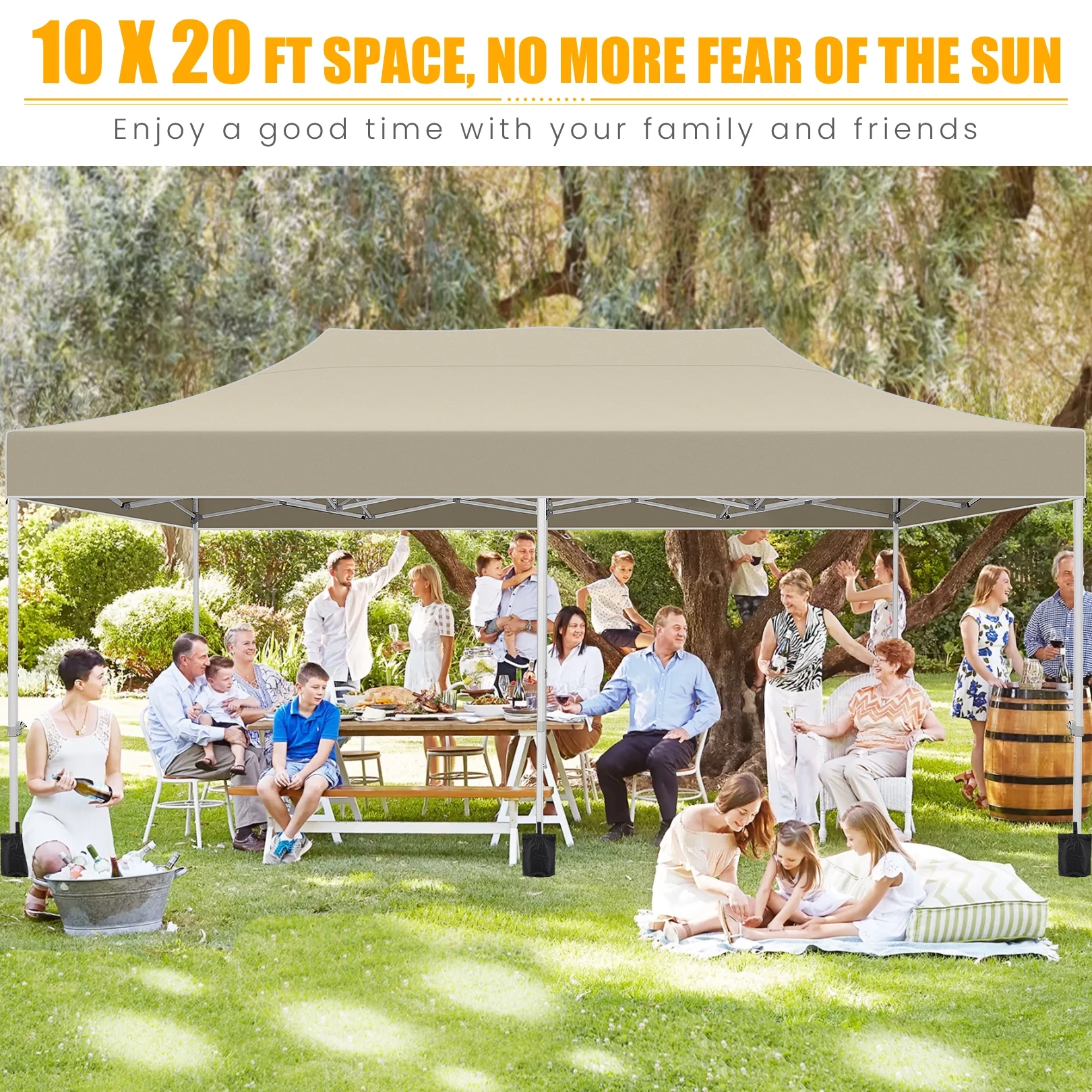 SANOPY 10x20 Pop up Canopy Tent Heavy Duty Party Tent Easy Set-up Instant Commercial Folding Outdoor Waterproof & UV 50+ Party Wedding Gazebo w/Roller Bag, 4 Sandbag (Upgraded Frame & Windproof),Khaki