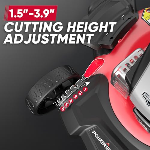 PowerSmart Self Propelled Gas Lawn Mower, Briggs and Stratton E550 140cc Engine, 21-Inch Steel Deck 3-in-1 Mulch, Bag, Side Discharge, 6-Position Dual Lever Height Adjustment