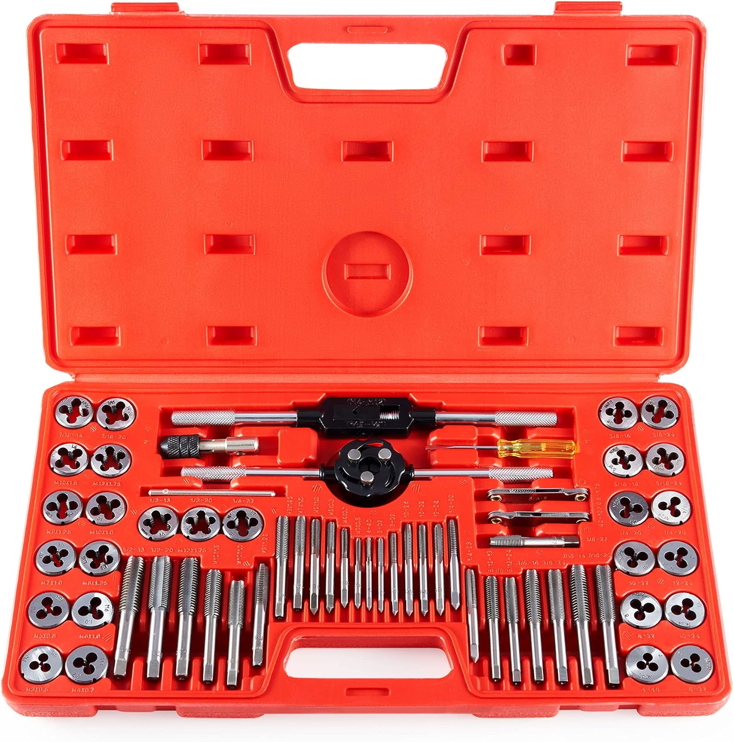 60 PCS Tap and Die Set Metric and Standard Sizes Included Tap Die Kit Metric and SAE for Threading and Rethreading Internal and External Threads Pack of 2