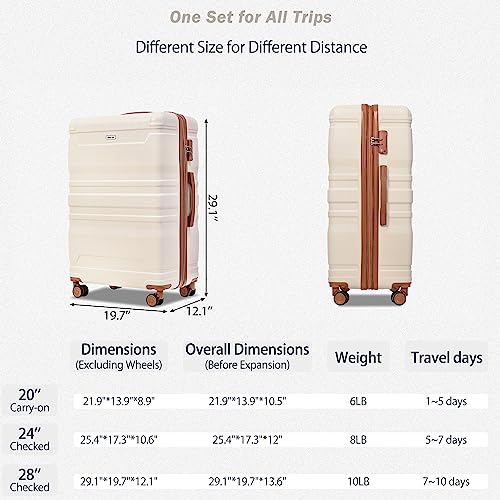 Merax Expandable Hardside Luggage Spinner Wheel Suitcase TSA Lock Suit Case, Brown and Ivory, 4-Piece Set