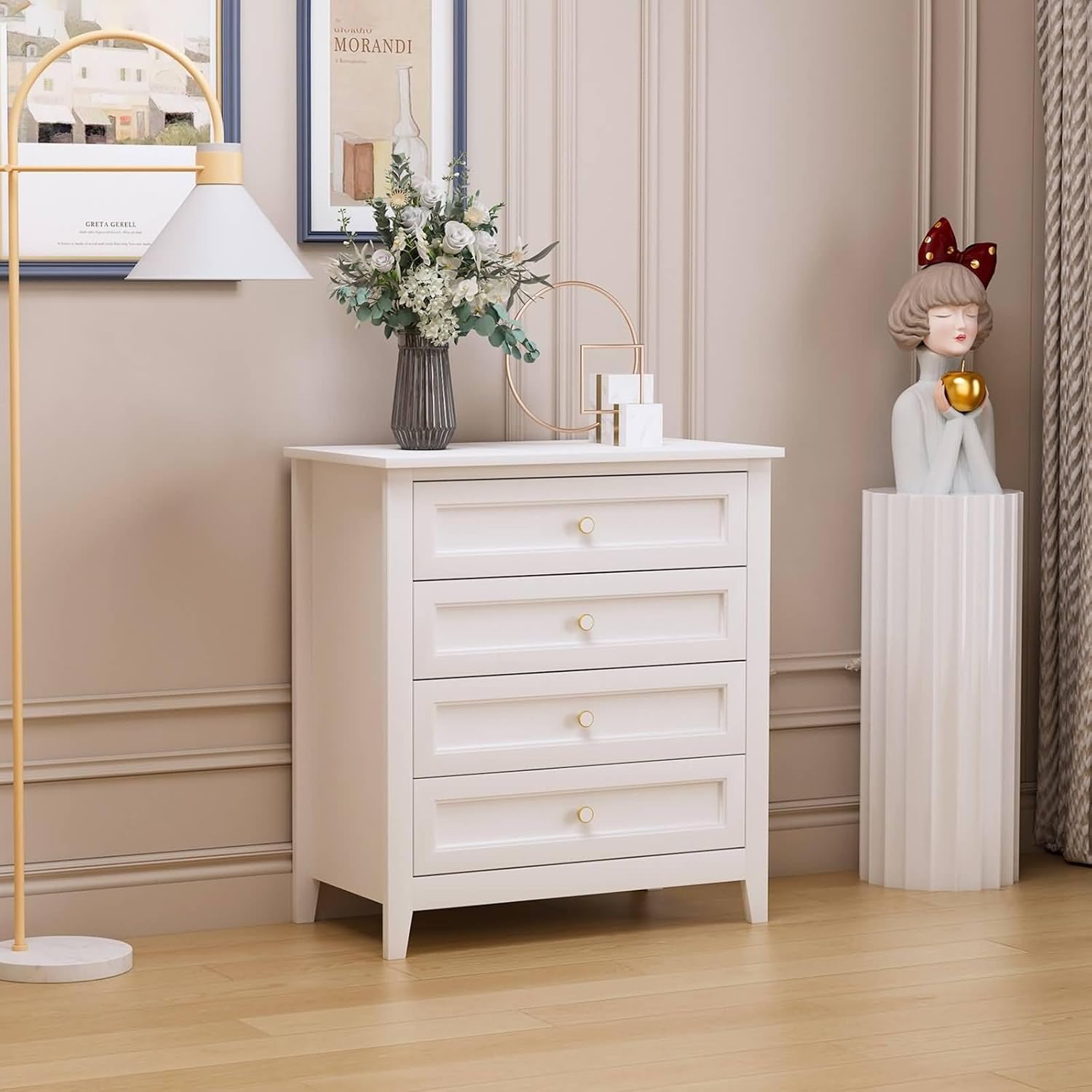 Drawer Dresser Bar, Solid Wood Spray-Painted Cabinet Lockers Buffet Server Console Table Lockers, Retro Round Handle, Applicable to The Dining Room, Living Room, Kitchen Corridor, White