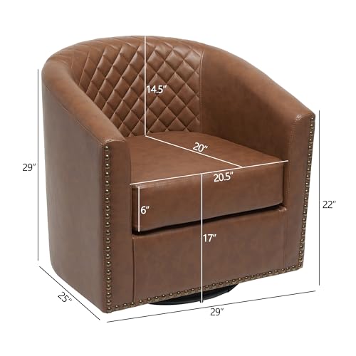 29" Wide Tufted Faux Leather Swivel Barrel Chair Set of 2, PU Leather Modern Upholstered Accent Chairs with Nailhead Trim, Small Armchair for Living Room Bedroom, Cream