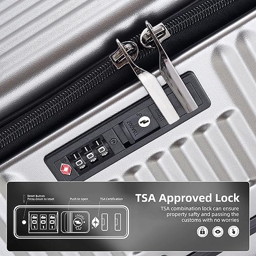 29 Inch Aluminum Checked Luggage with Side Opening Zipper, 40 * 37 * 77cm, 113L, Lightweight Hardshell ABS+PC Suitcase with TSA Lock, 360° Universal Wheels, White