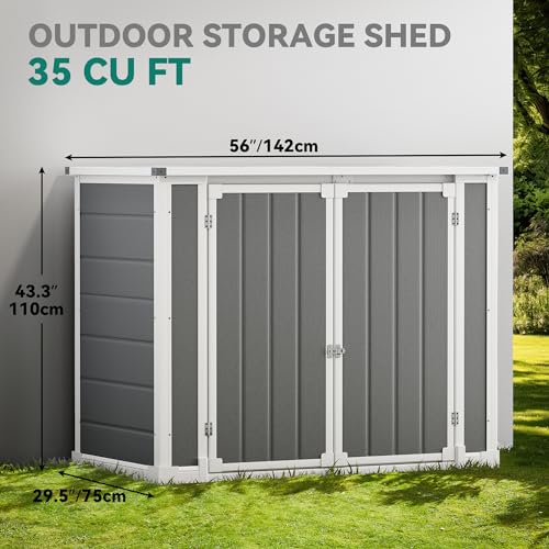 DWVO 5x3 FT Outdoor Storage Shed with Reinforced Floor, All-Weather Resin Storage Shed with Lockable Door & Window, Waterproof Plastic Tool Storage for Garden, Backyard, Patio, Lawn