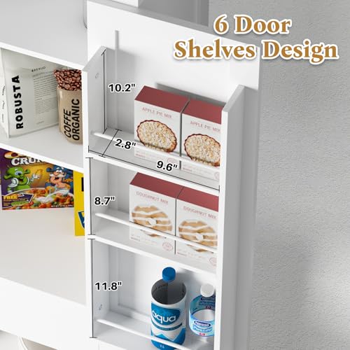 HollyHOME 72" Kitchen Pantry Cabinet, Storage Cabinet with 4 Doors and 1 Drawer, Freestanding Cupboard with Adjustable Shelves and 6 Door Shelves for Kitchen, Dining Room, Living Room, White