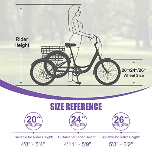DoCred Adult Tricycles, 7 Speed Adult Trikes 20/24/26 inch 3 Wheel Bikes for Adults with Large Basket for Recreation, Shopping, Picnics Exercise Men's Women's Cruiser Bike