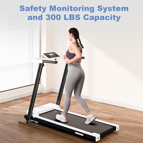 Juturna Portable Folding Treadmill, 3.0 HP Foldable Compact Treadmill for Home Office with 300 LBS Capacity, Walking Running Exercise Treadmill with LED Display White