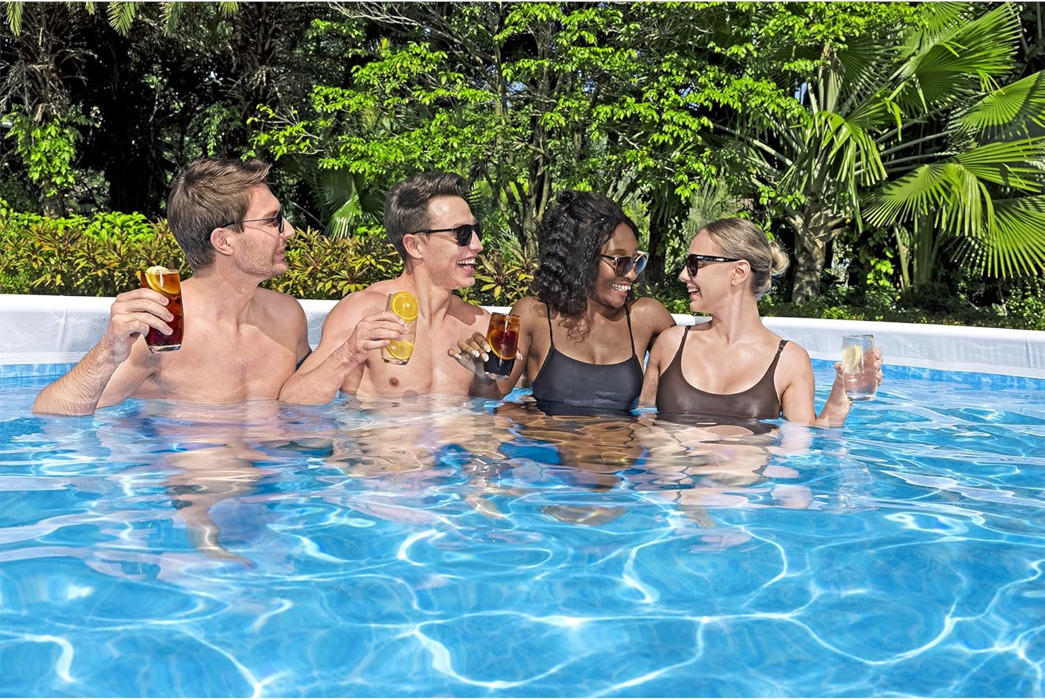 Bestway Power Steel 18' x 9' x 48" Rectangular Above Ground Swimming Pool Set Metal Frame Family Pool with Sand Filter Pump, Skimmer, and Vacuum,White