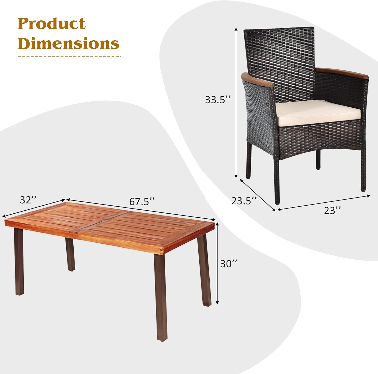 Tangkula 7 Pieces Patio Dining Set, Patiojoy Outdoor Conversation Set w/Acacia Wood Top Table & 6 Stackable Rattan Chairs, Wicker Dining Furniture w/Umbrella Hole, Steel Frame, Sponge Seat Cushions