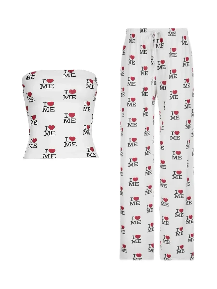 'Love Me' Y2k Streetstyle Elastic Waistband Pants & Top Set