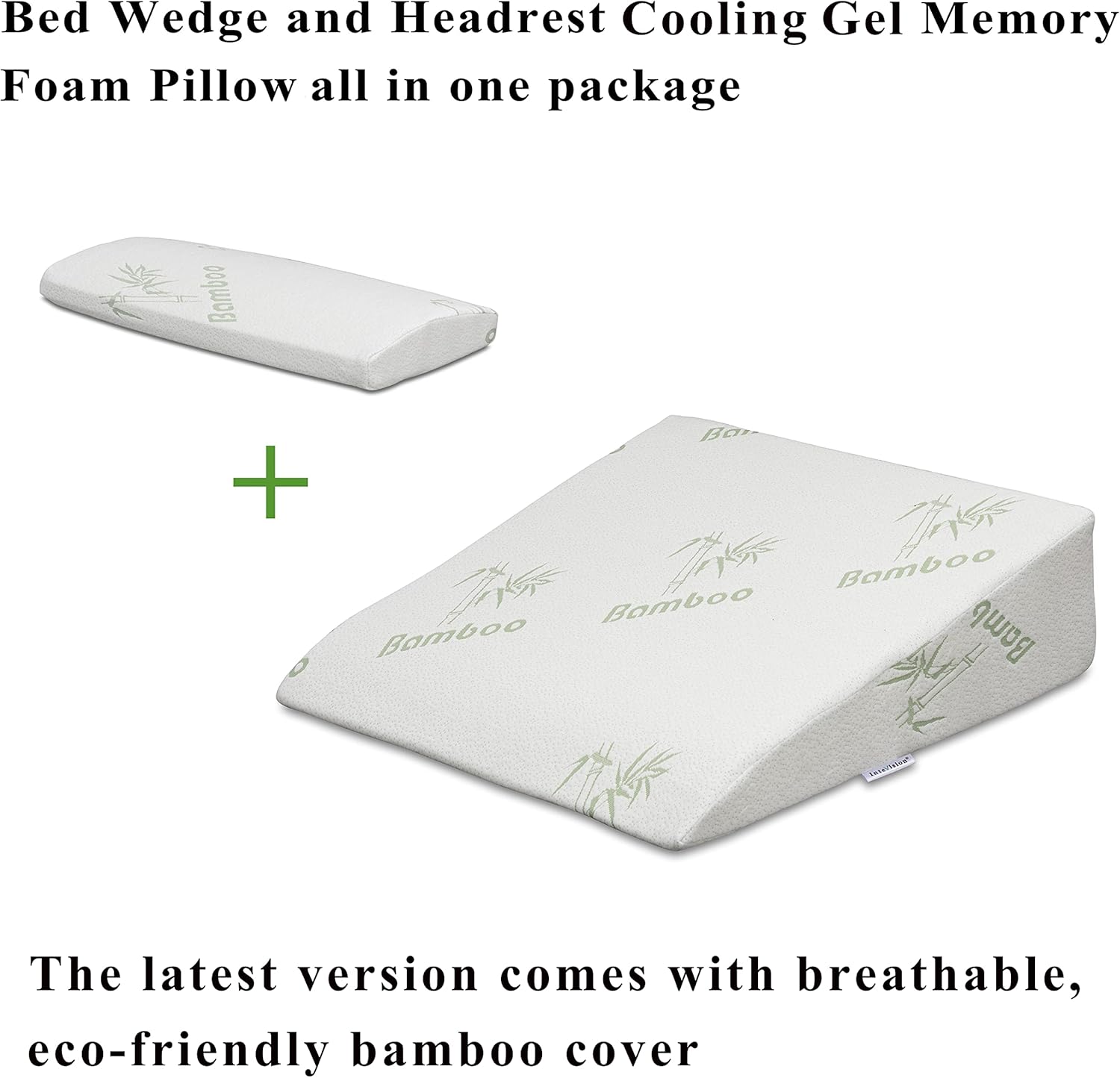 InteVision Extra Large Foam Bed Wedge Pillow (33" x 30.5" x 7.5") & Headrest Pillow in ONE Package - 2" Memory Foam Top - Helps Relief for Acid Reflux, Post Surgery, Snoring, and Back Pain