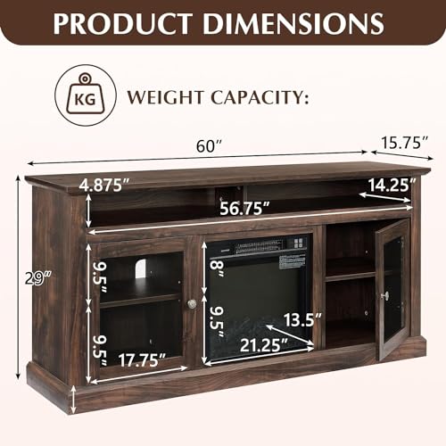 Farmhouse Fireplace TV Stand for TVs Up to 65'', Rustic Entertainment Center with 18" Electric Fireplace, Wood Media Console Cabinet for Living Room, (Brown, 65 Inch Fireplace TV Stand)