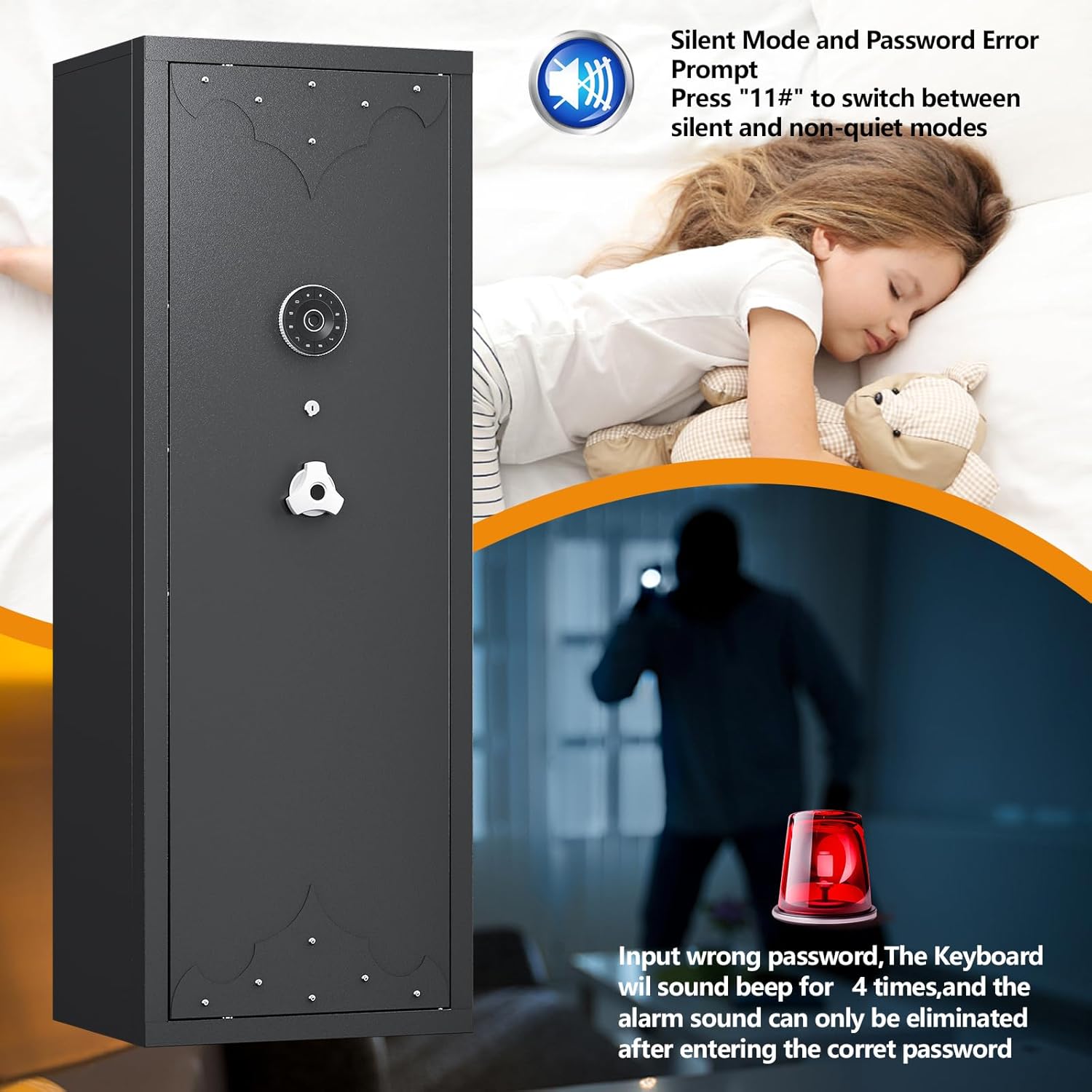 KAER [ 2024 New ] 10-12 Gun Safe, Large Gun Safe for Home Rifle and Pistol, Gun Cabinet, Rifle Safe, Quick Access Gun Safe for Rifles and shotguns, Rifle Gun Safe with Removable Shelf and Gun Rack