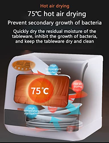 Portable Countertop Dishwasher, Mini Dishwasher with 5L Built-in Water Tank, 5-Program System, 360° Spray for Home, RV, Apartment