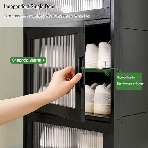 Shoe Storage Cabinet with Doors, Bamboo Narrow Slim Shoe Rack Cabinet Hidden Shoe Shelf Organizer for Closet Hallway Bedroom Entryway Living Room,B-43 * 32 * 97cm