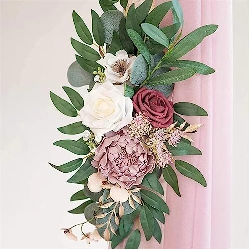 Wedding Decorations,Artificial Flowers, Artificial Wedding Arch Flowers Kit,3pcs Flower Swags & 1pcs Drapes, Wedding Flowers Garlands Floral Arrangement Swag for Ceremony,One Size,Pink