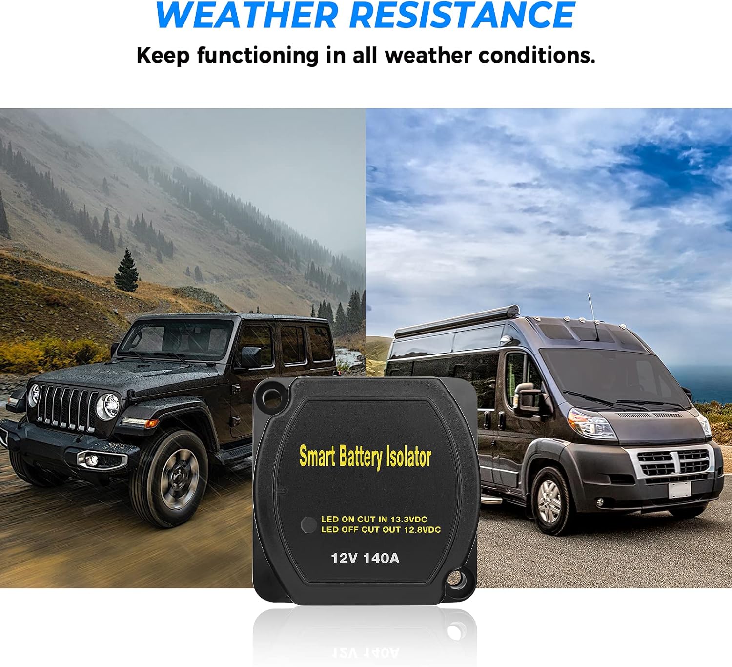 12V 140A Dual Battery Isolator, Kemimoto Waterproof VSR Voltage Sensitive Relay Compatible with RVs, Vehicles, Cars, UTVs, Marine, Caravan, Polaris Ranger/General/RZR, Can Am, Talon, Pioneer