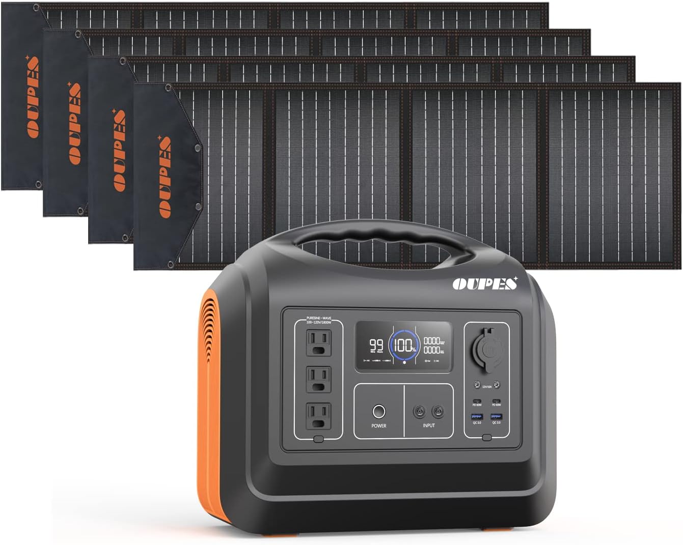 OUPES Portable Power Station 1800W, Solar Generator 1488Wh (465000 mAh) LiFePO4 Battery Backup with 120V (4000W Peak) AC Outlets, 4000+ Cycle Emergency Power Generator for Home Use, Camping