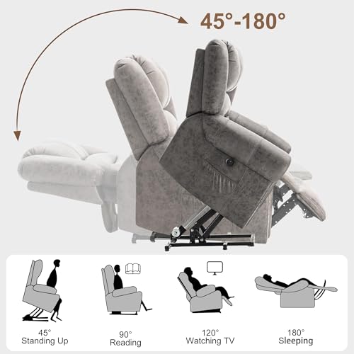 Large Dual Motor Power Lift Recliner Chair with Massage and Heat for Elderly People, Adjustable Headrest, Infinite Position, USB Ports