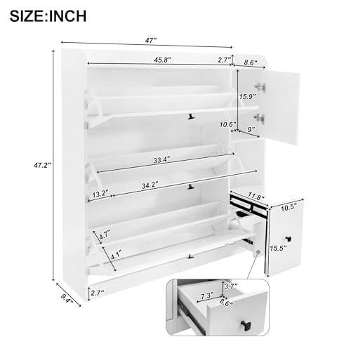 Entryway Shoe Storage Cabinet Slim with 3 Flip Drawers, Modern Slim Hidden Shoe Cabinet, Free Standing Shoe Rack for Entryway 24 Pair Shoes with Pull-Down Seat for Hallway (Black)
