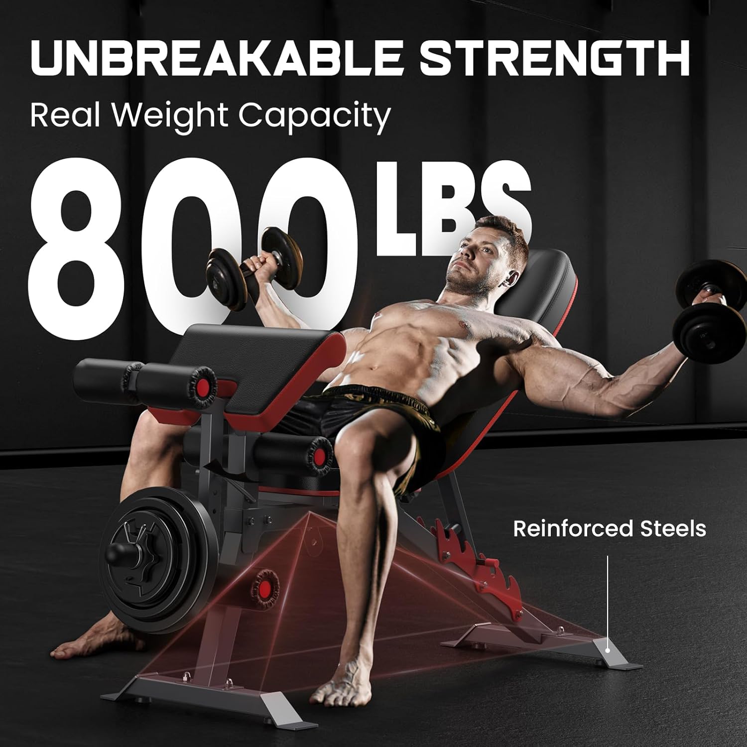 Adjustable Weight Bench Press, 800lbs Load Workout Bench for Home Gym, Weight Bench with Leg Extension and Preacher Pad Flat Incline Decline Benchs for Home Strength Training