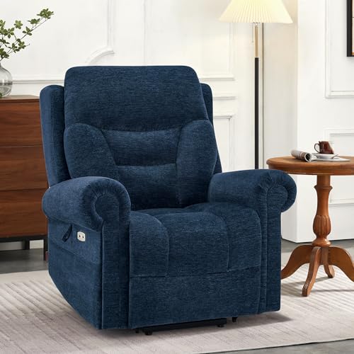 MCombo Triple Motor Power Lift Recliner Chair with Massage and Lumbar&seat Heating, Rolled Arms, Adjustable Headrest for Elderly People, Fabric 7888 (Coffee, Medium)