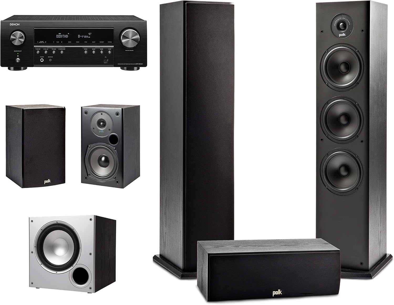 Polk Audio T15 100 Watt Home Theater Bookshelf Speakers &ndash; Hi-Res Audio with Deep Bass Response | Dolby and DTS Surround | Wall-Mountable| Pair, Black