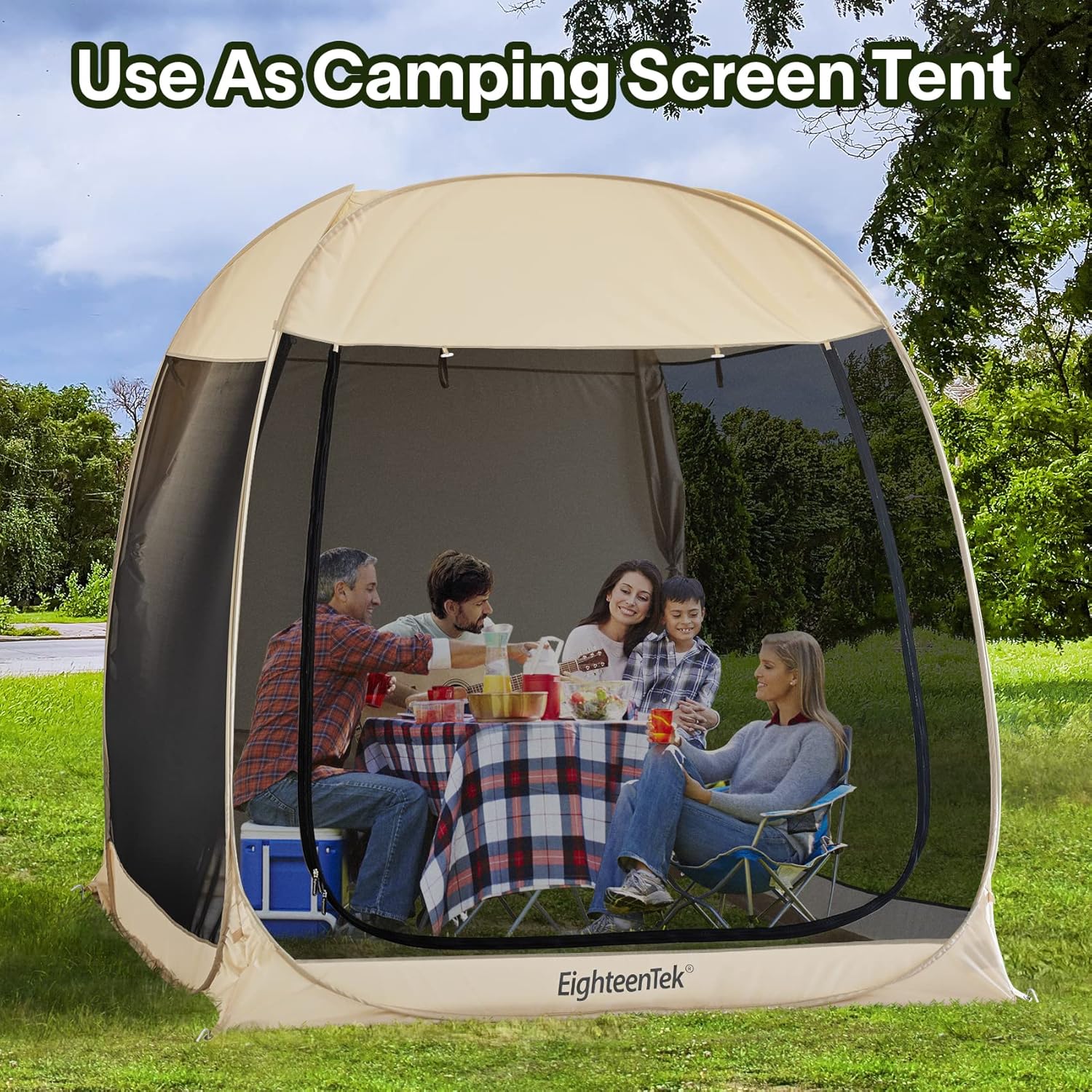 EighteenTek Truck Tent SUV Car Tent Pop Up Camping Outdoor Travel Screen House Room Shelter Mesh Walls Attachment for 4-6 Person 7’x7’x7.2’H