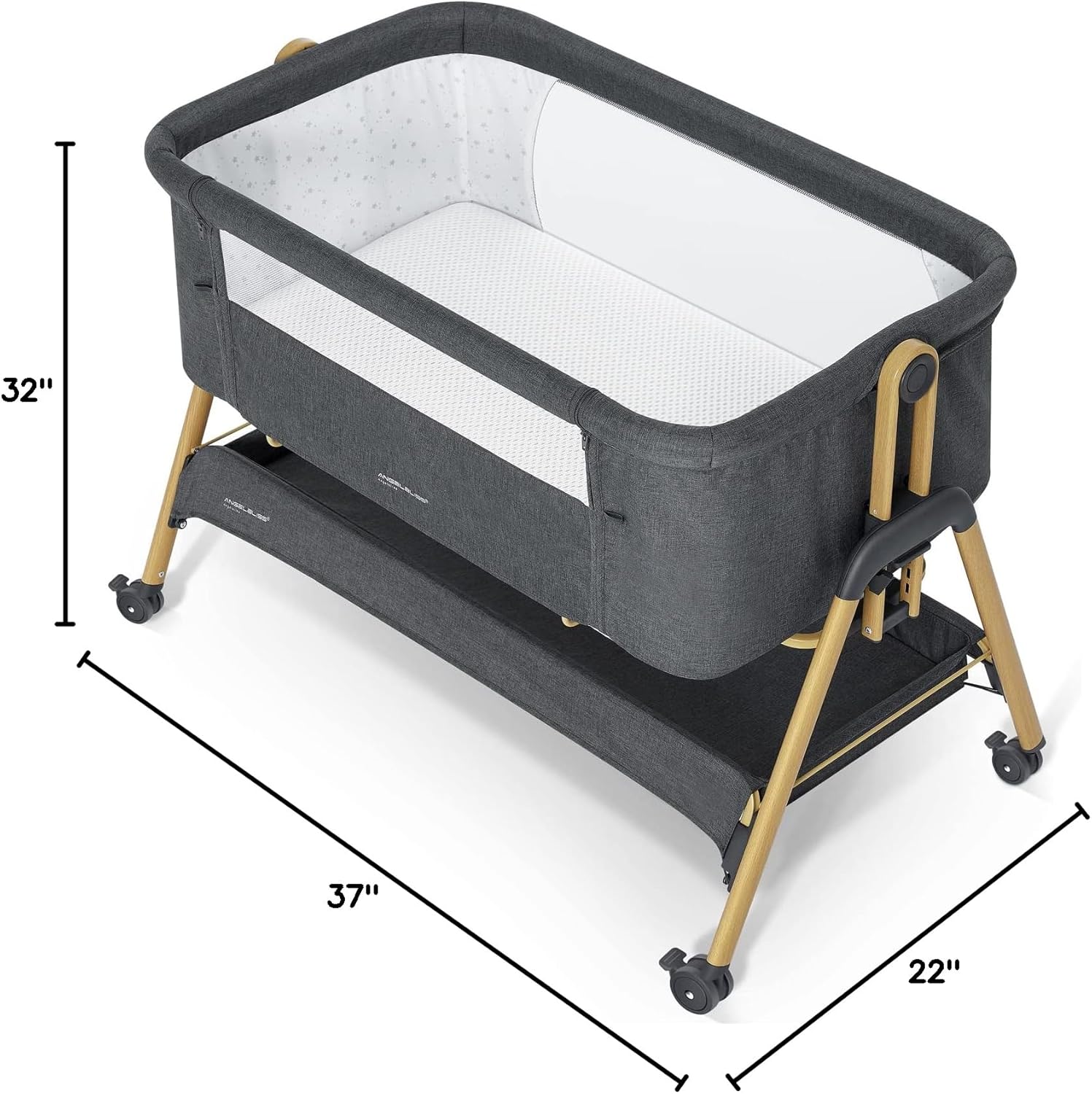 ANGELBLISS Baby Bassinet, Bedside Sleeper, Easy Folding Bedside Crib with 100% Breathable & Washable Mattress Baby Bed, 6-Level Adjustable Portable Bassinets for Safe Co-Sleeping for Newborn Infant