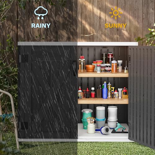 DWVO Outdoor Weather-Resistant Horizontal Storage Shed, 35 Cu Ft Capacity, Lockable and Waterproof, Suitable for Storing Garden Tools, Light Gray