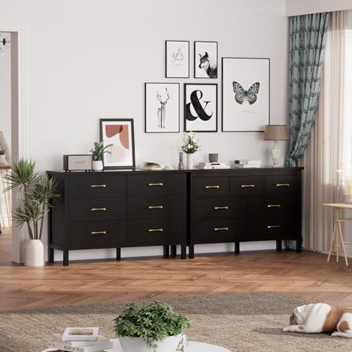 7 Drawer Dresser, White Modern Dressers for Bedroom, Wooden Chest with Gold Handles, Horizontal Dresser with Spacious Storage Space for Living Room, Entryway, Hallway, Nursery…