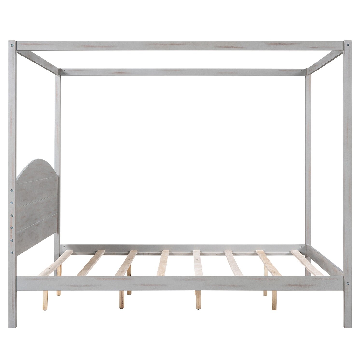 MERAX  Canopy Platform Bed with Headboard and Support Legs Grey Wash King