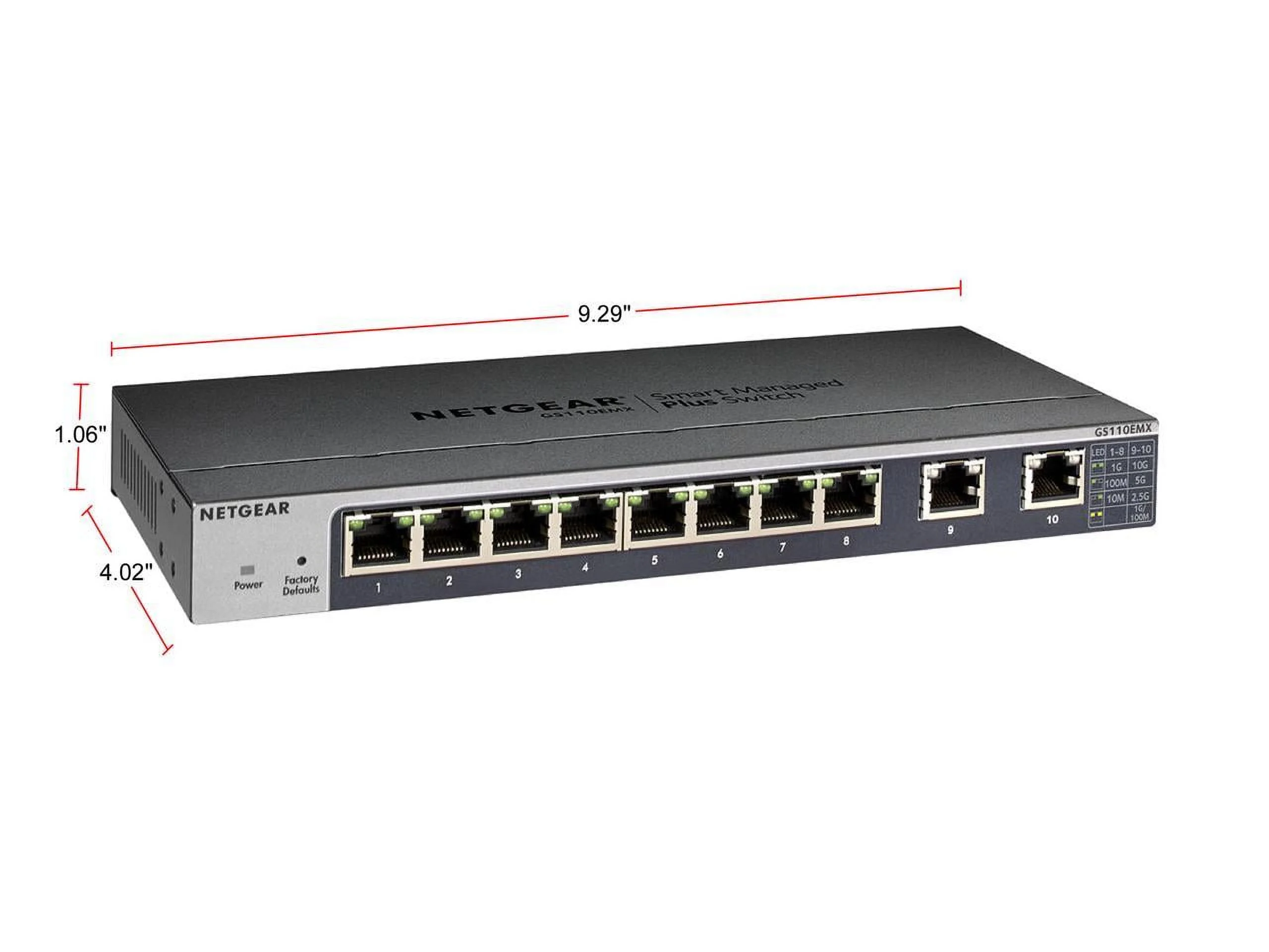 NETGEAR 10-Port Gigabit/10G Ethernet Smart Managed Plus Switch (GS110EMX) - with 2 x 10G/Multi-gig, Desktop/Rackmount
