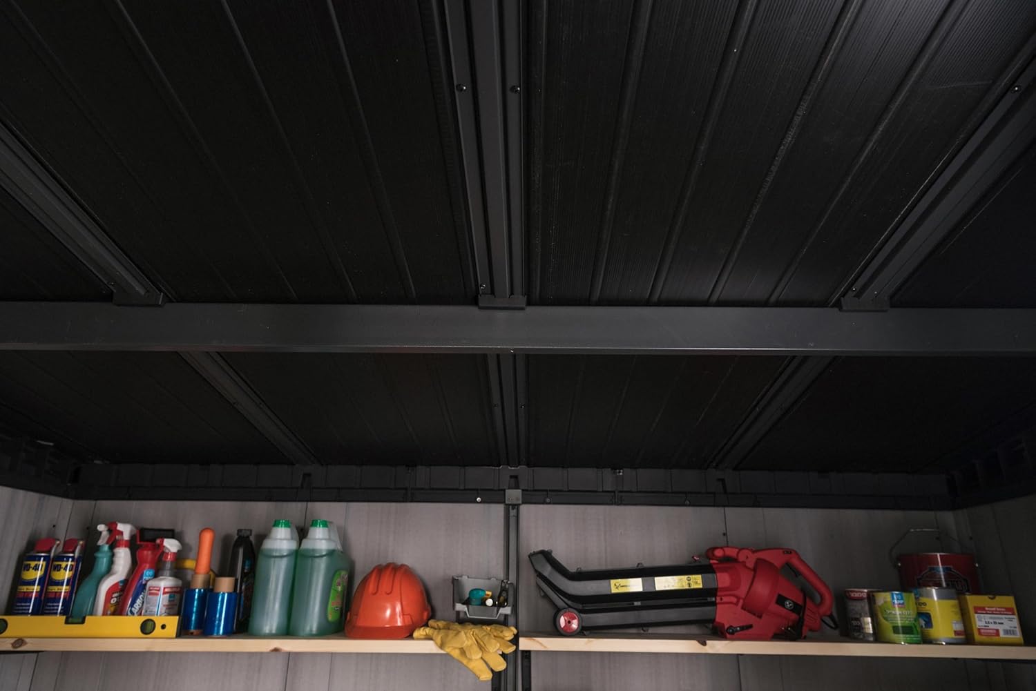 Keter Artisan 11x7 Modern Resin Outdoor Storage Shed Kit-Perfect to Store Patio Furniture, Garden Tools Bike Accessories, Beach Chairs and Lawn Mower, Grey & Black
