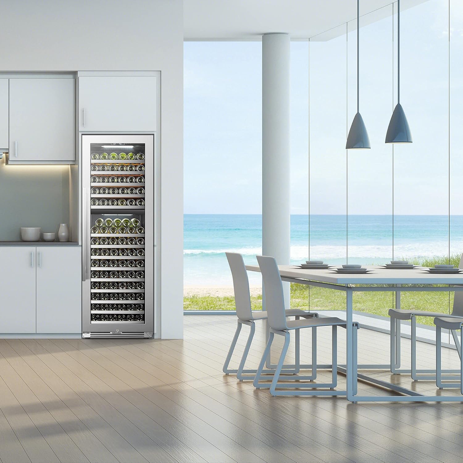 Wine Cooler Refrigerator 153 Bottle Built-in Dual Zone Wine Cooler, Seamless Stainless Steel Trimmed Door, 24 Inch