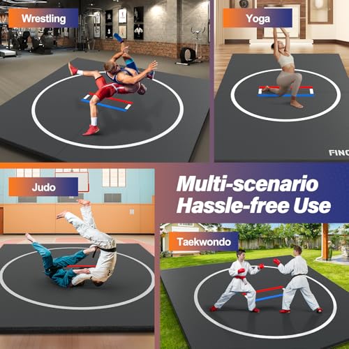 10' x 10' Wrestling Mat for Home Black Jiu Jitsu Wrestling Mats Durable Judo Mats for BJJ MMA Training Roll-Up Design Wrestling Mat for Grappling Martial Art Boxing Judo