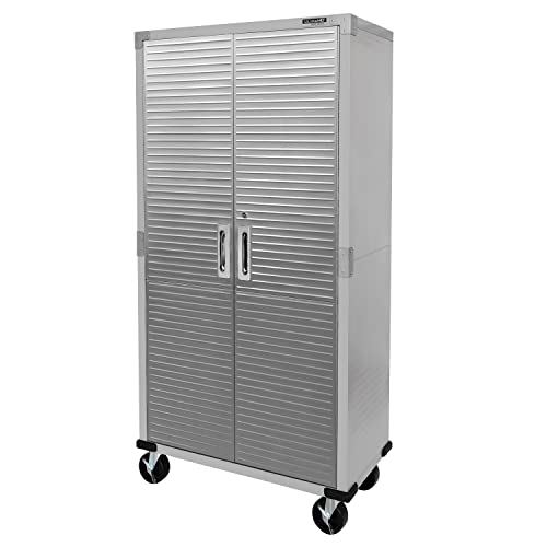 Seville Classics UltraHD Solid Steel Rolling Lockable Metal Storage Cabinet Locker Organizer w/Adjustable Shelves for Garage, Warehouse, Office, Classroom, 36" W x 18" D x 72" H, Granite