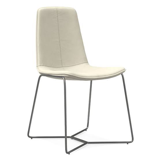 West Elm Slope Dining Chair, Vegan Leather, Snow, Charcoal