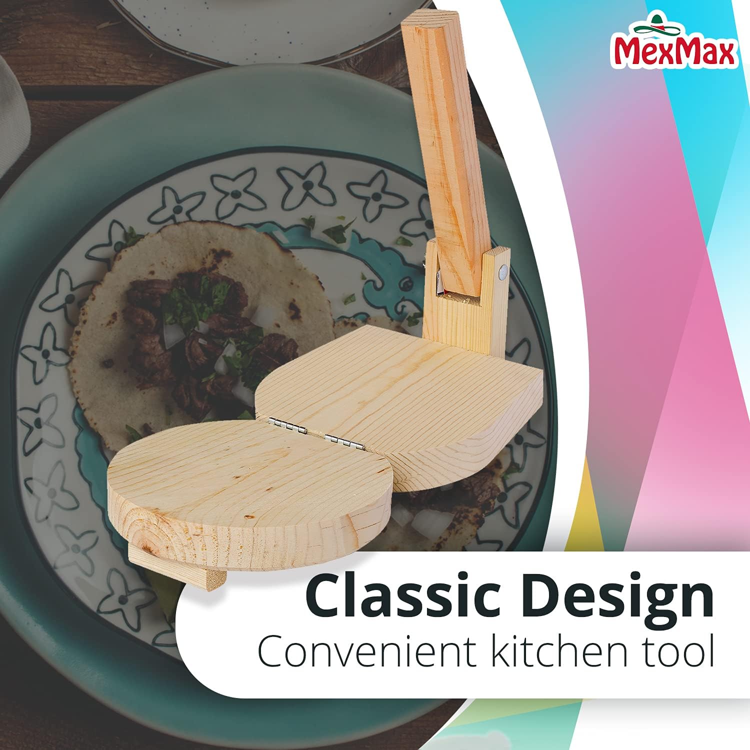 CHAMPS 9 Inch Wooden Tortilla Presser to Make Thin and Flat Discs for Homemade Mexican Tortillas, Dumpling, Roti or Empanadas - Round Prensa de Tortilla de Madera for Your Home and Business