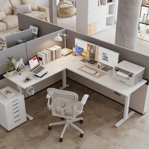 Agilestic L Shaped Electric Standing Desk with 2 Drawers, 63 Inch Ergonomic Adjustable Height Desk with Storage, Corner Desk Sit Stand up Computer Table for Work Office Home, Rustic Brown