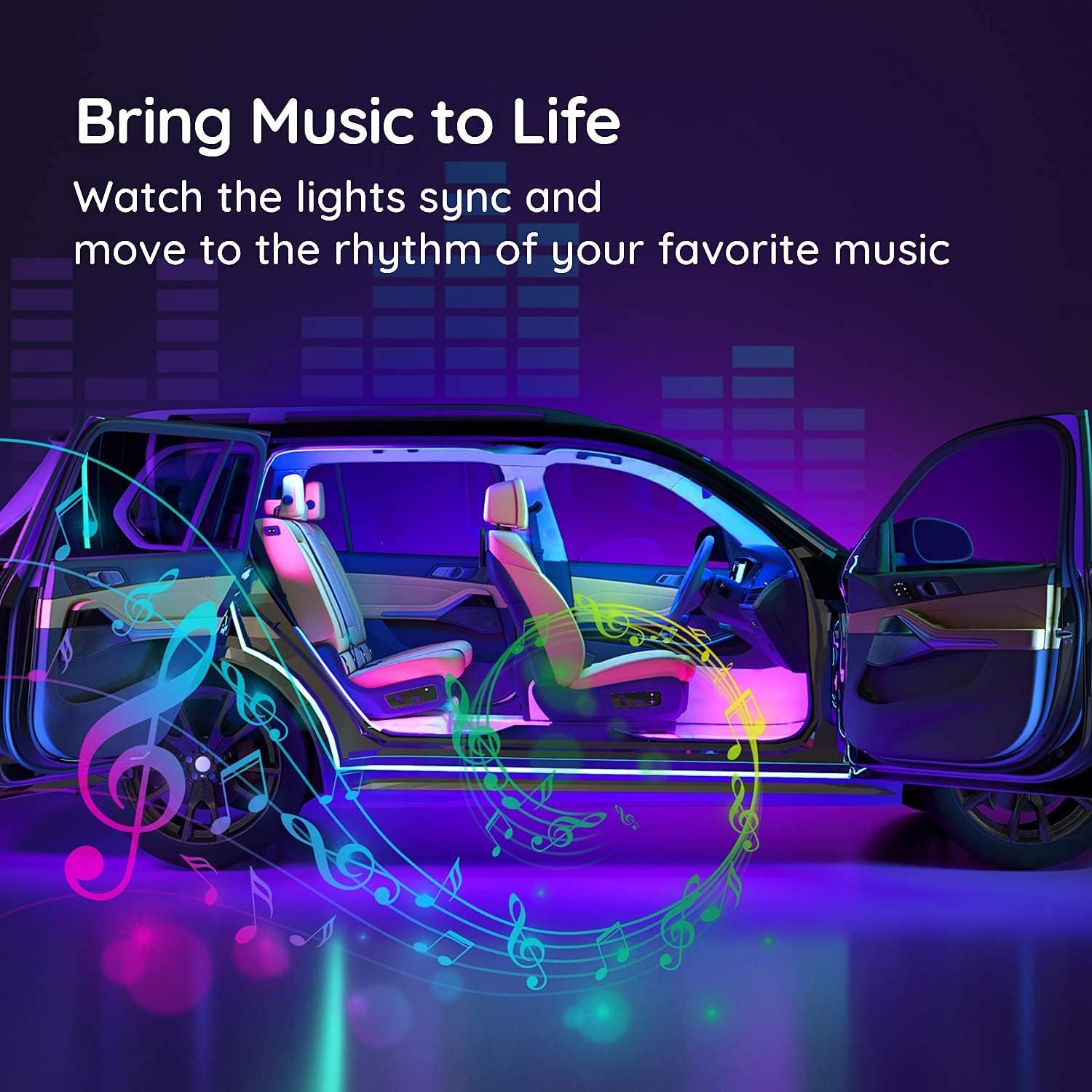 Govee Car LED Lights, Smart Car Lights with APP Control, Music Sync Interior Car Lights with 7 Scene Modes and 16 Million Colors, 2 Lines Design RGB Under Dash Car Lighting with Car Charger, DC 12V